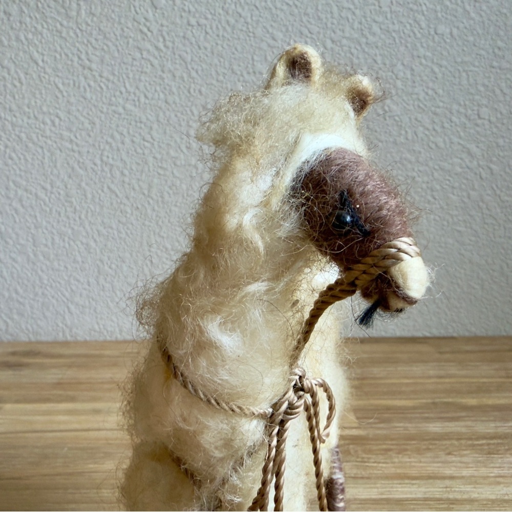 Handmade Wool Felt Llama Alpaca Figurine Folk Art Miniature w Basket 10in - Picture 6 of 15